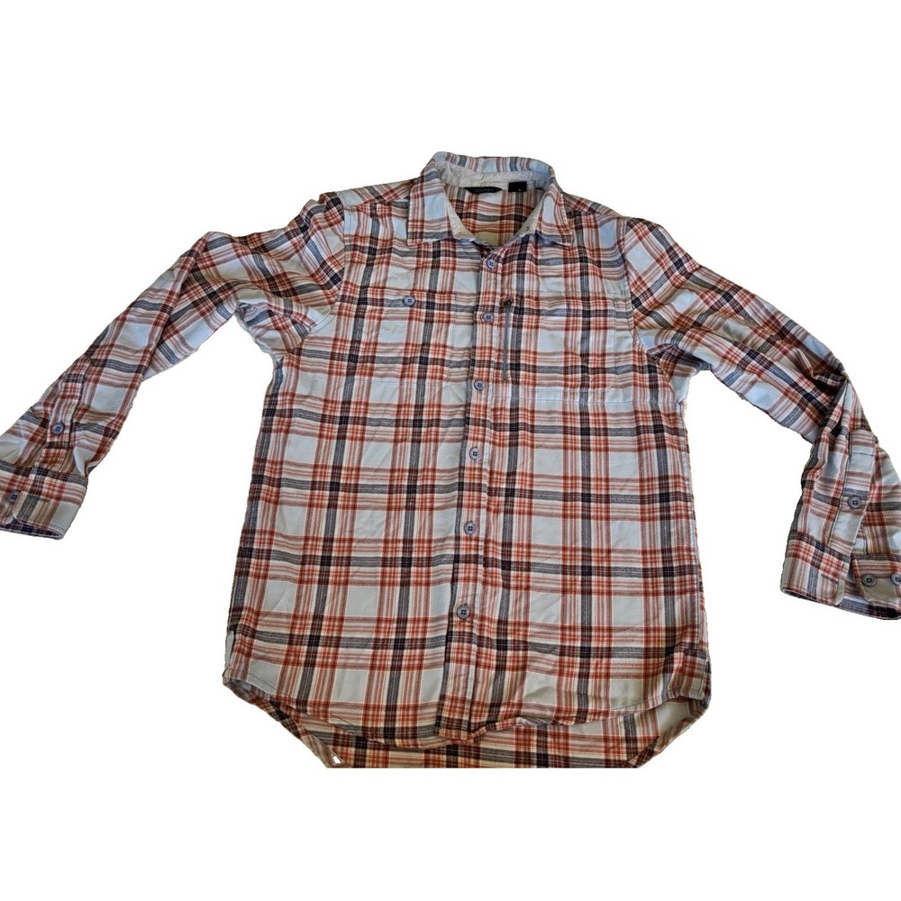 Jockey Plaid Flannel Shirt Men's Small Blue Orange Button Up Zip Pocket